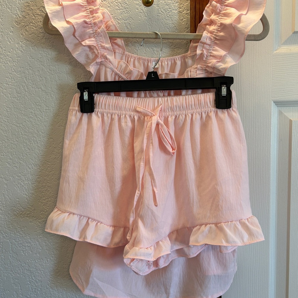 Pink Ruffled Sleeveless PJ Set